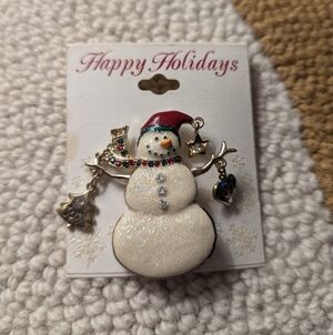 🌲 NWT Table & Tower Snowman Pin joy love star snowman white sparkle enamel